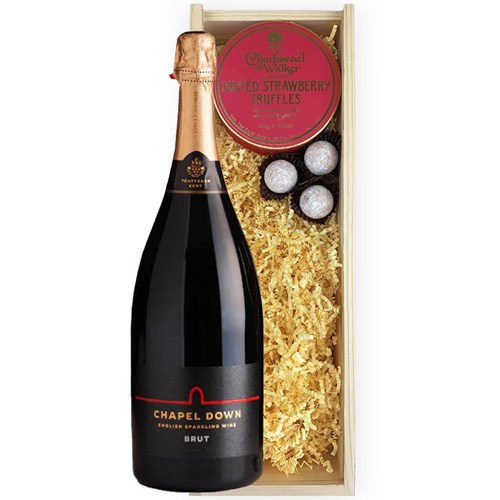Magnum Of Chapel Down Brut English Sparkling 150cl And Strawberry Charbonnel Truffles Magnum Box